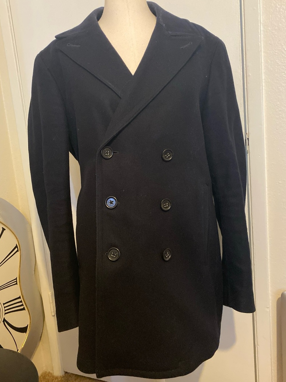 Banana Republic Women Black Wool Blend Timeless Topcoat Double Breasted Medium